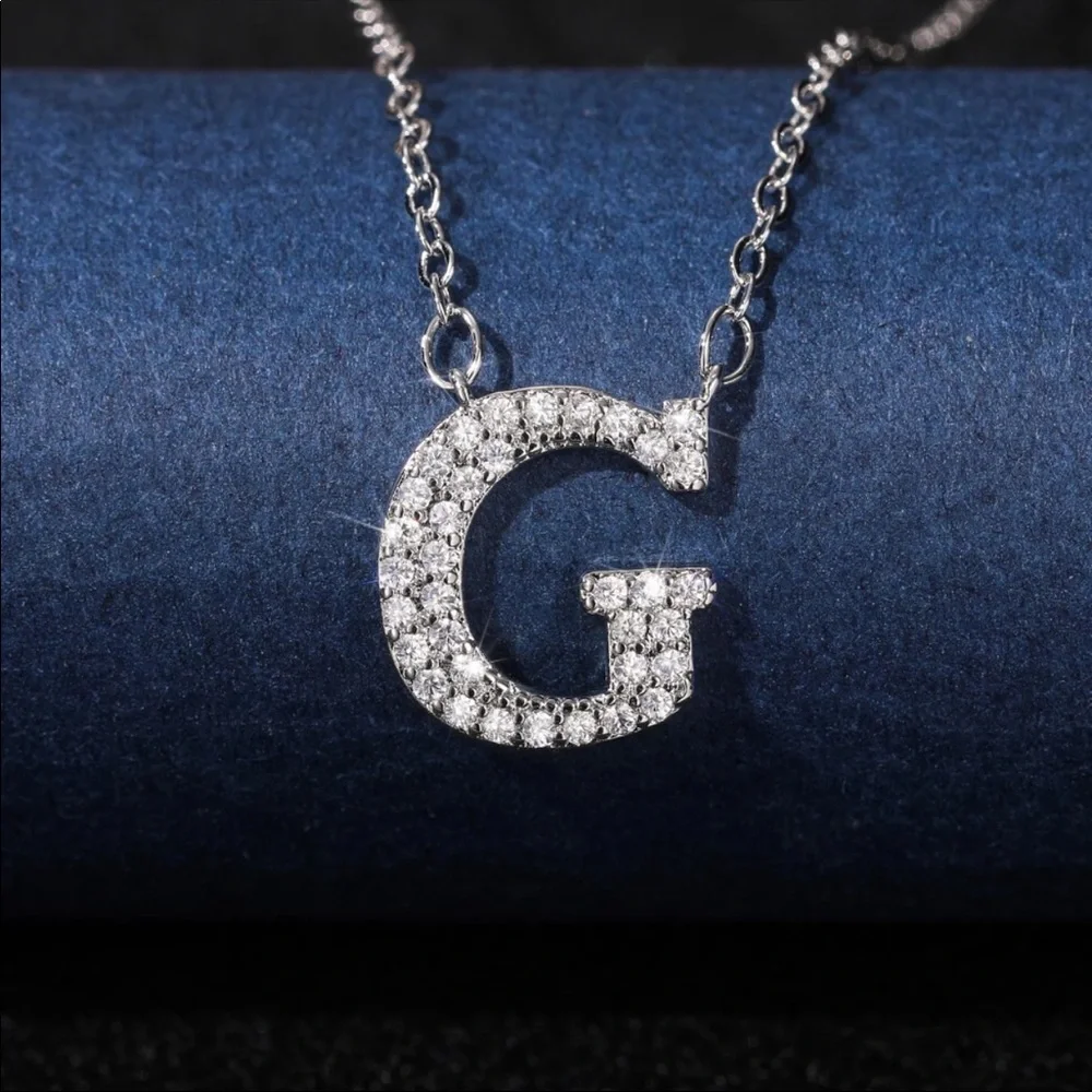 New 925 Silver Initial Letter Diamond Necklaces - Picture 11 of 16